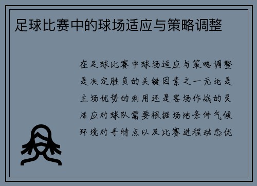 足球比赛中的球场适应与策略调整
