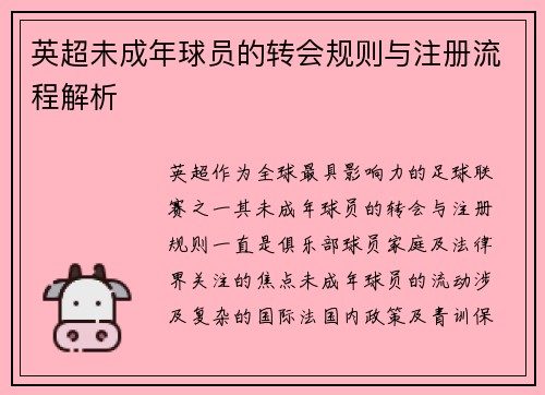 英超未成年球员的转会规则与注册流程解析